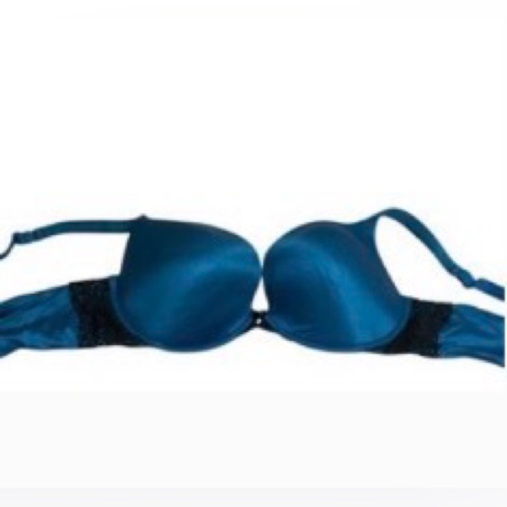 Cacique Teal Satin Push-Up Bra with Black Lace. Size 42DD worn once!!